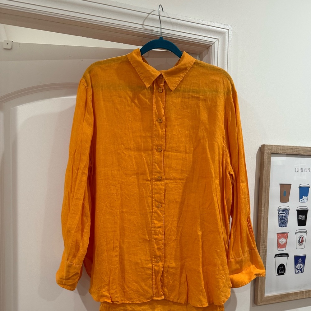 Zara Orange Linen Button-up